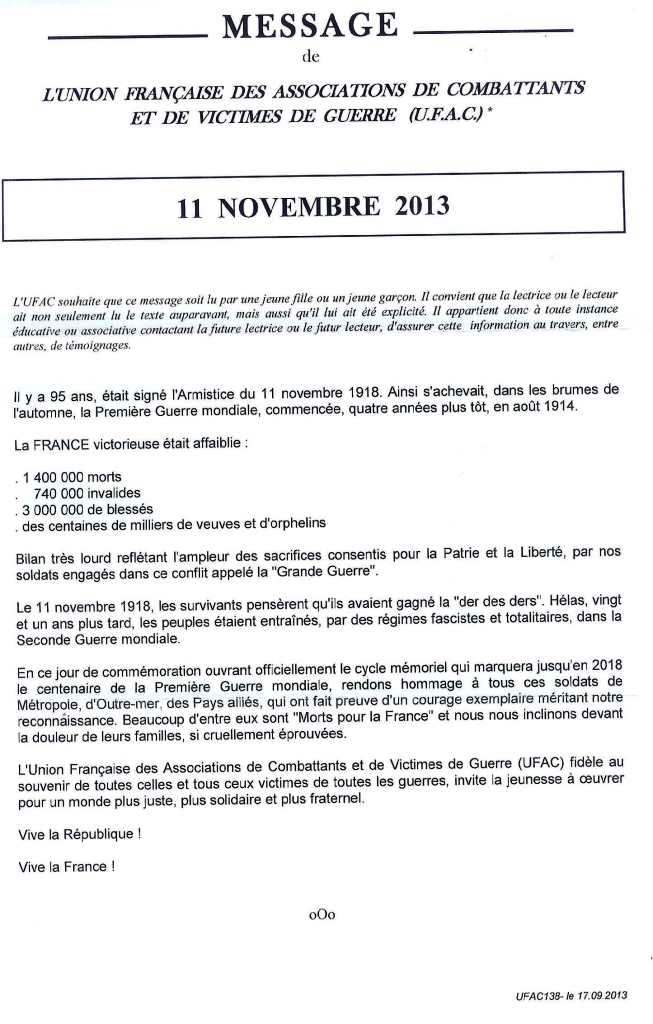 2013 MESSAGE 11 NOVEMBRE